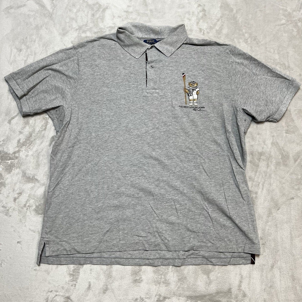 Polo Ralph Lauren Mens 3XB Gray Polo Bear Rowing Short Sleeve Pique Polo Shirt